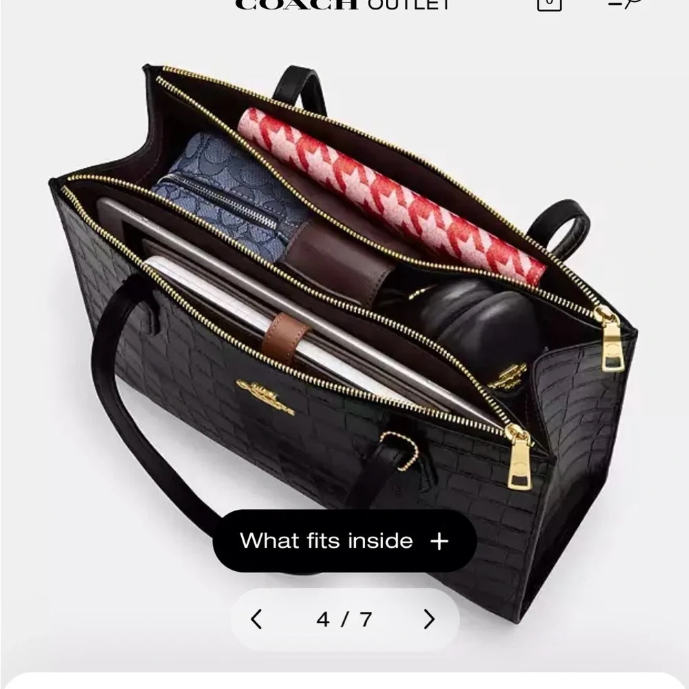 Coach Outlet Nina Zippered Tote in Gold Amazon Green Croc Embossed - Picture 11 of 14